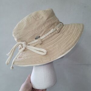 Scalia Hat Women One Size Beige Fabric Bucket Hat Logo Tie Beach Garden Festival